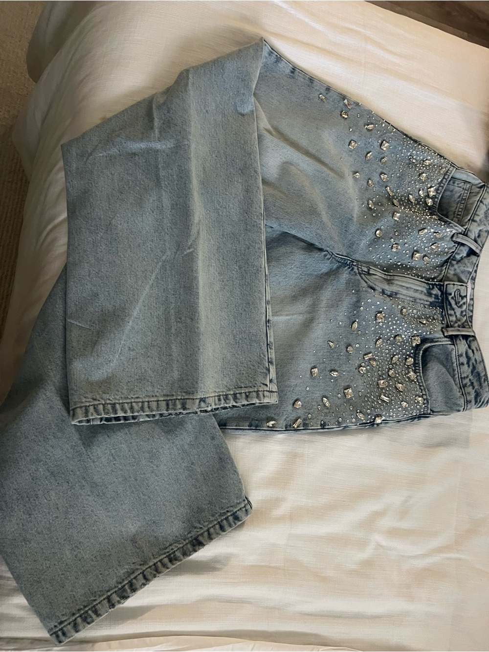 Gianni Bini Light Blue Jeweled Wide Leg Jeans